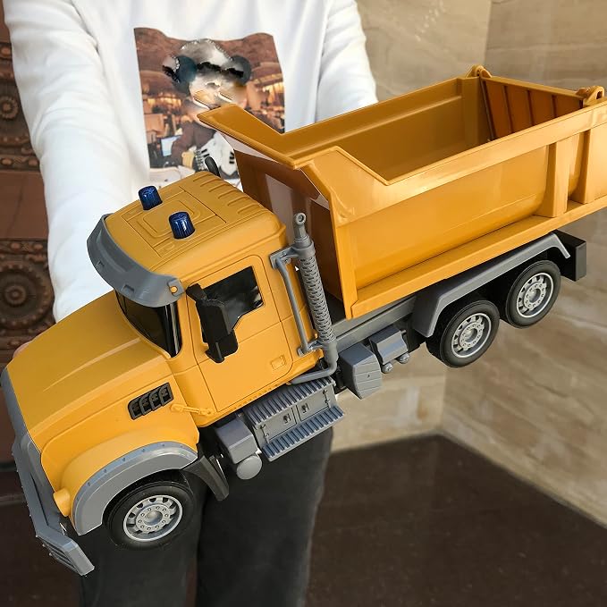 RC Dump Truck Toy for Kids - 6 Channel Remote Control Dump Truck with LED Lights, RC Construction Vehicle Truck Toys with 2 Rechargeable Batteries, Gifts Ideas for 3-8 Years Old Boys and Girls