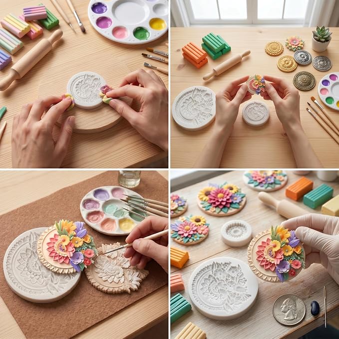 Baroque Flower Frame Polymer Clay Molds Baroque Relief Frame Silicone Mold for Epoxy Resin Casting DIY Crafts Air Dry Polymer Crafts Supplies Clay Tools