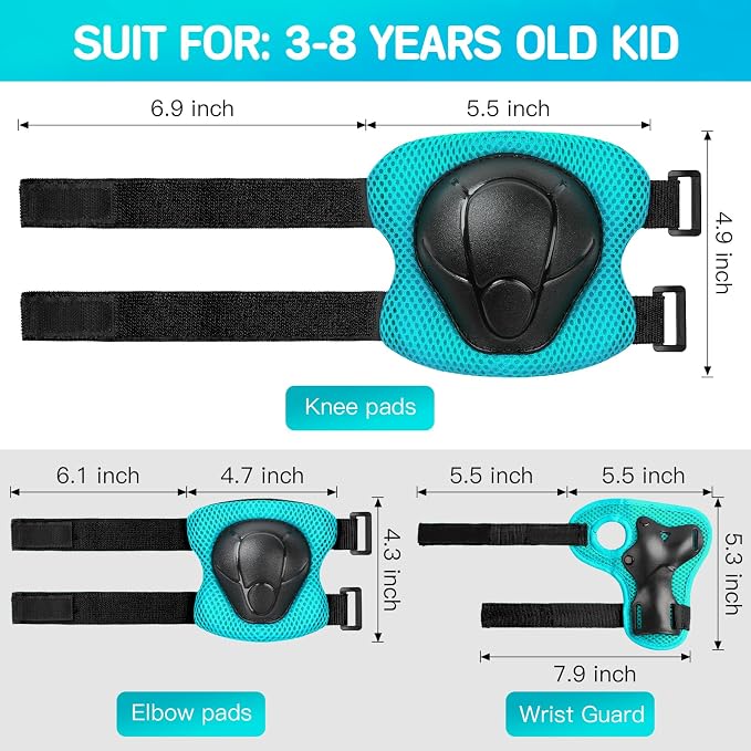 Wemfg Kids Protective Gear Set Knee Pads for Kids 3-14 Years Toddler Knee and Elbow Pads with Wrist Guards 3 in 1 for Skating Cycling Bike Rollerblading Scooter