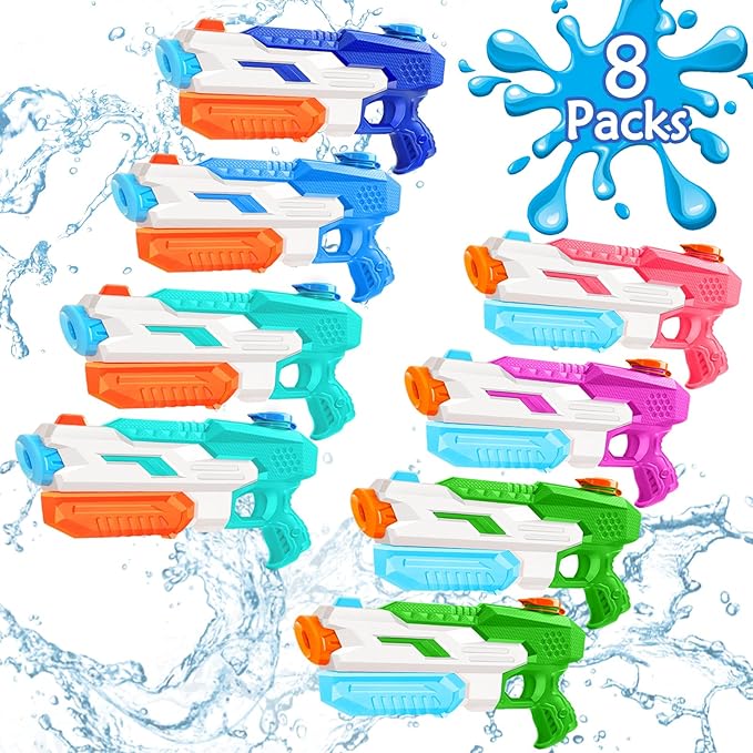 8 Pack Water Gun for Kids Adults: 600cc Squirt Blasters Super Water Gun Soaker with Long Range High Capacity for Boys Girls Summer Swimming Pool Beach Outdoor Water Fighting Play Toys Party Favors