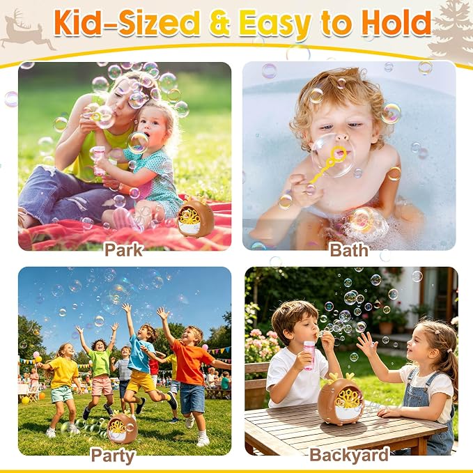 JONEG Bubble Machine Toys for Kids 3-8 Years Old - Bubble Blower Maker with Solutions, Outdoor Toy, Birthday Gift for 3 4 5 6 7 8 Year Old Girls Boys Toddlers (Deer-Brown)