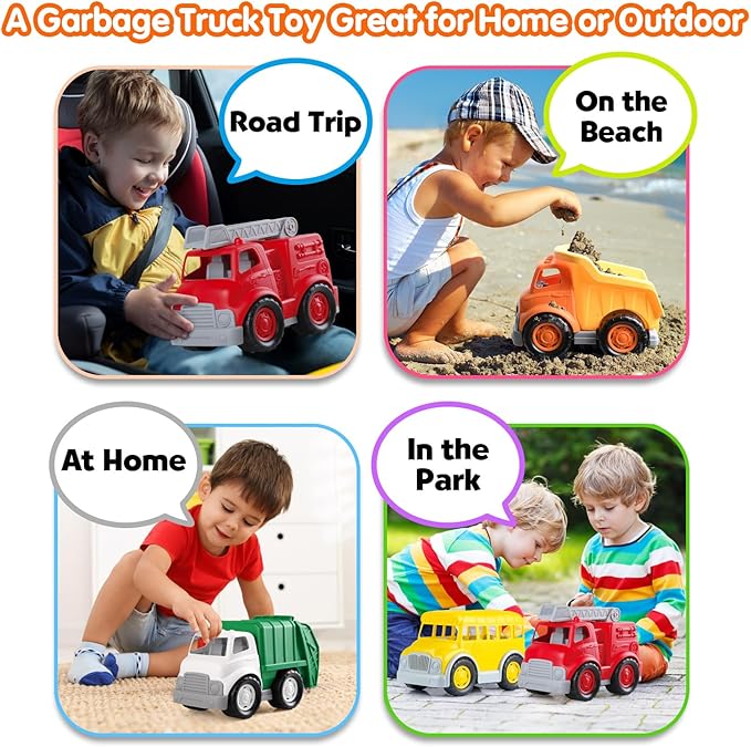 PLAY Eco-Friendly Garbage Truck, [USDA Certified] No BPA/Phthalate/PVC, Recycled Bioplastic Trash Truck Toys for Boys 1-4, Fine Motor Skills Car Toys Vehicle Gift for Kids