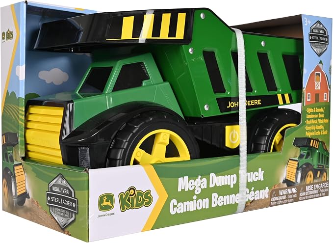 John Deere 16" Steel Dump Truck, Realistic Lights & Sounds, Heavy Duty Metal Truck Bed, Extra Large Wheels, Rugged Construction Vehicle Toy for Kids, Ages 3+, Indoor and Outdoor Play