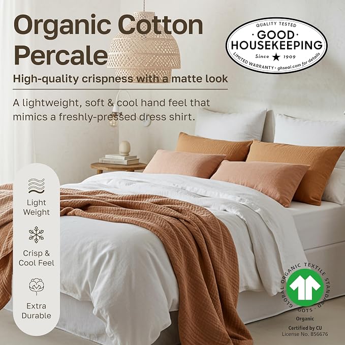 California Design Den King Bed Sheets Stripe, 100% Organic Cotton Percale Sheets, Deep Pocket King Sheets & Pillowcase Set - Blue Stripe