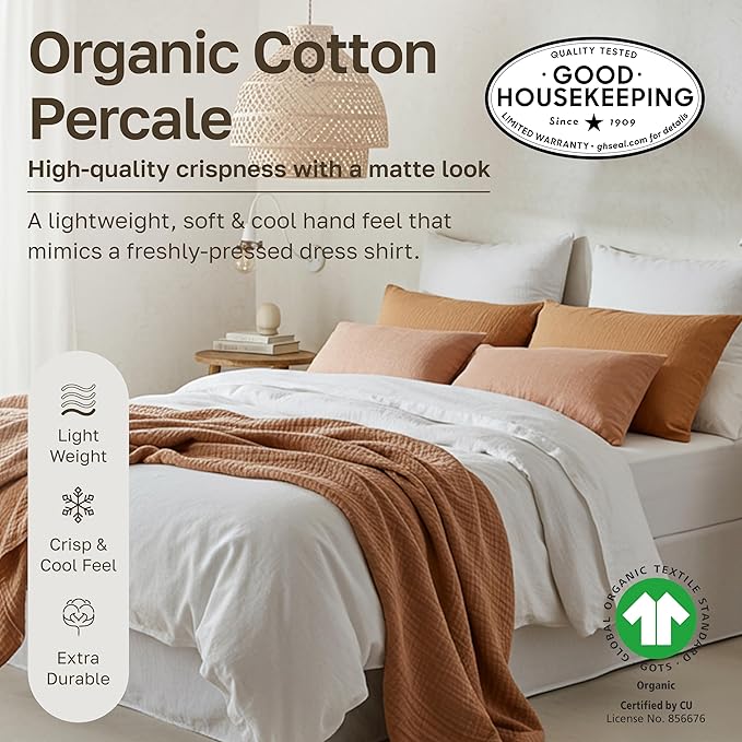 California Design Den Pack of 2 King Size Sheets Set - 100% Organic Cotton Bedsheets, Crisp and Breathable Percale Feel, Deep Pockets, Lightweight Bedding Set - True Ivory