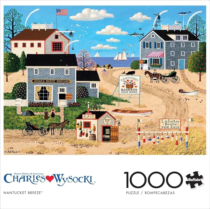Buffalo Games Charles Wysocki - Nantucket Breeze - 1000 Piece Jigsaw Puzzle - 26.75 x 19.75 in - Full Color Poster - 1000 Piece Puzzle for Adults - Nautical Scene