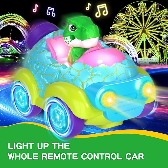Remote Control Car for Toddlers, Dinosaur Toys for Ages 2-4 | Built-in Light & Music, Rechargeable RC Car Birthday Gifts for 2 3 4 Year Old Boys Girls