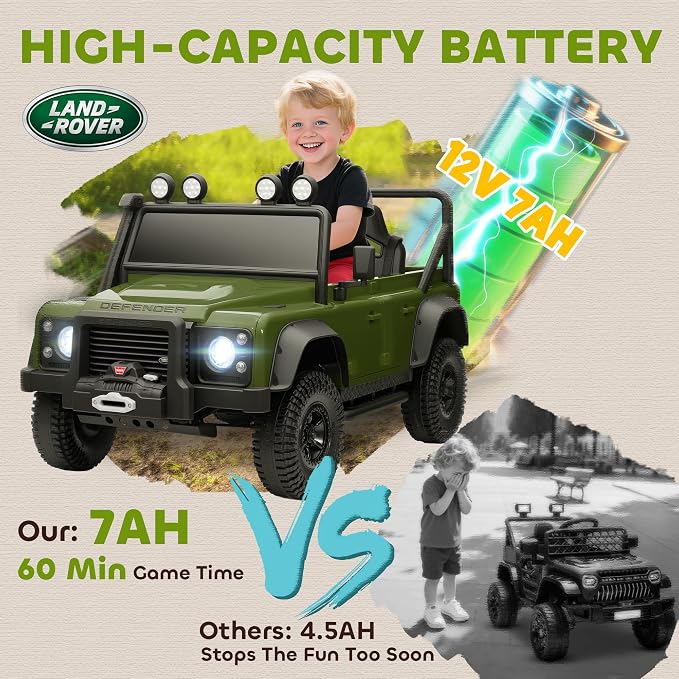 Qaba Land Rover 110SVX Licensed Electric Car for Kids, 12V Battery Powered Kids Ride On Car with Remote Control, Dual Motors, Spring Suspension, LED Lights, 3 Speeds Ride On Truck, Dark Green