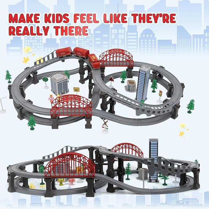 Wdmiya Train Sets for Toddlers, 128 Pcs Trains Toy with Battery Operated & Tracks (Magnetic Connection), Compatible with Thomas, Brio, Christmas Toy Gifts for 3 4 5 6 7 8 Years Old (Forest)