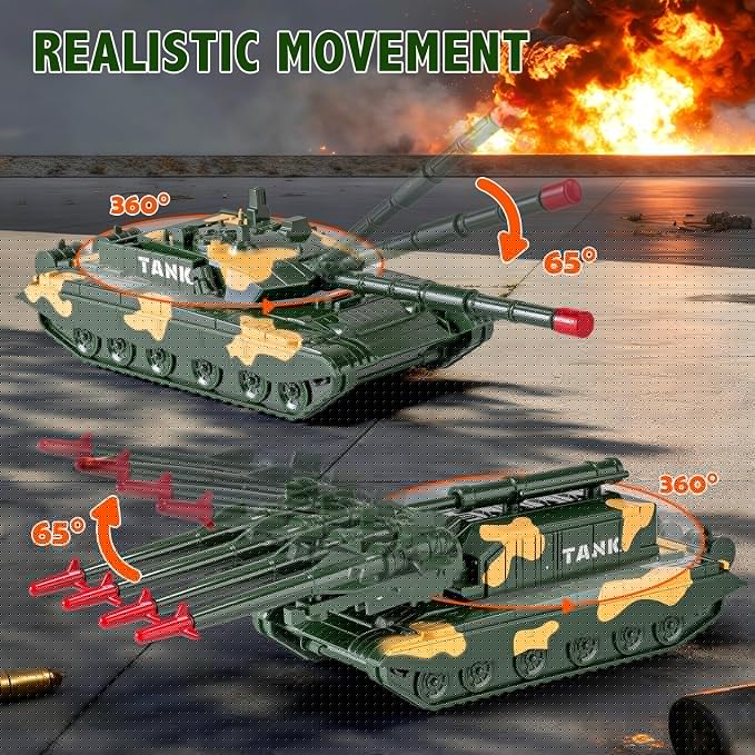 HAPYAD Green Military Big Truck Set Metal Cab, Semi Truck with Trailer, Tank, Missile Tank, Die-cast Army Vehicles Toys with Lights & Sounds, Ideal Gift for 3 4 5 6 7 Years Old Boys Kids Toddlers