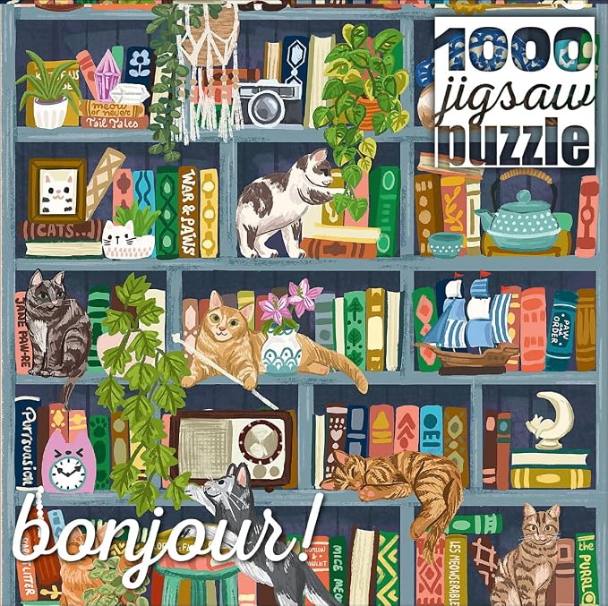 Buffalo Games - Bonjour - Olivia Gibbs - Cats at Home Library - 1000 Piece Jigsaw Puzzle for Adults - Challenging Puzzle Perfect for Game Nights