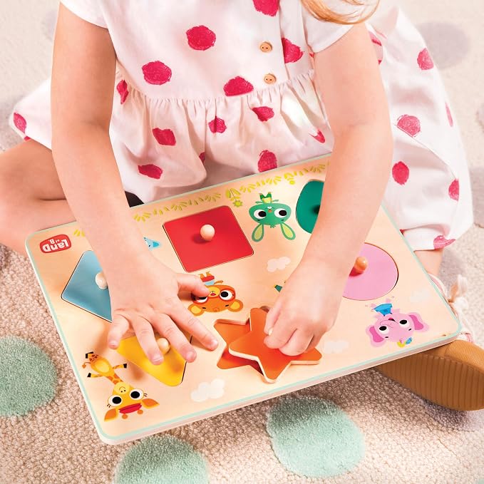 B. toys – Wooden Peg Puzzle for Kids – Shapes, Colors, Animals – Wooden Toys for Toddlers, Kids – 18+ Months