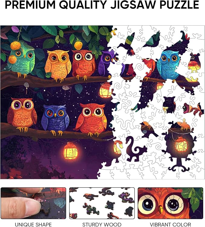 Ixfyloop Owl Puzzles Wooden Puzzles for Adults for Adults, Wood Puzzles Adult Wooden Jigsaw Puzzles for Adults, Irregular Unique Shaped, Wood Puzzles for Adults Wooden Gift 500PCS 14.2x18.8 inch