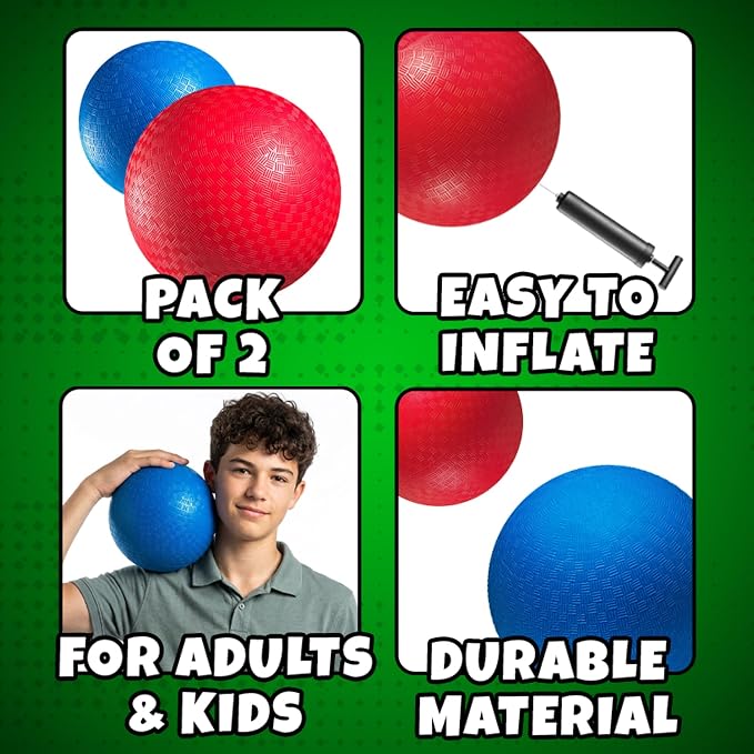 7 Inch Red & Blue Dodgeball Set - (2-Pack) with Pump - Kickball Playground Balls for Kids - Gym Sports Balls for Dodgeball, Four Square, PE, Recess & Backyard Games