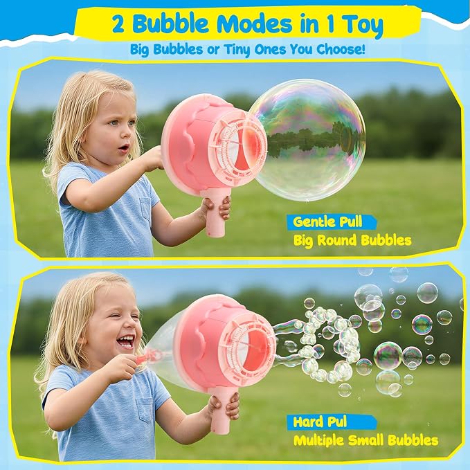 Dolanus Air Cannon Bubble Machine Gun Wand Toy, Giant Bubbles Maker Blaster Blower, Toys for Age 3 4 5 6 8 Year Old Kids Toddlers, Outdoor Fun Activities Games Summer Toys, Birthday Gift (Pink)