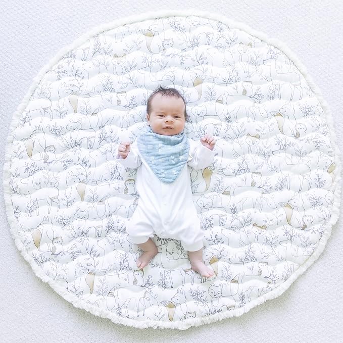Crane Baby Play Mat, Floor Mat for Babies and Toddlers, 40" x 40", Woodland Animals