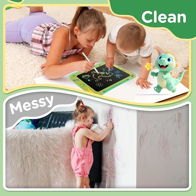 Genialba LCD Writing Tablet for Kids, Colorful Screen Drawing Board for 3-7 Year Old Boys & Girls - Educational Toys for Birthday & Christmas (Dinosaur)