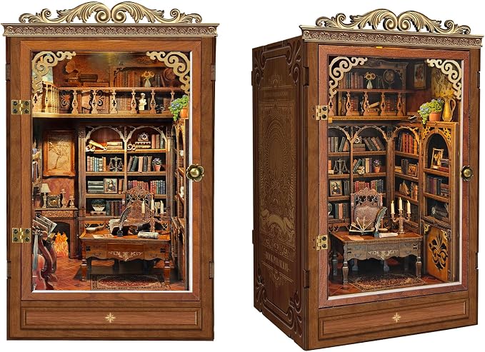 DIY Book Nook Kit for Adults and Teens,Retro Nostalgia Booknook DIY Miniature Dollhouse kit with LED Light,Mini 3D Wooden Jigsaw Bookend Decor,Gifts for Family Friends- Time Book House(SQ-47)