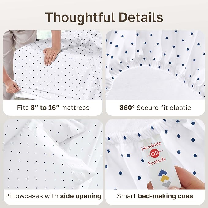California Design Den Soft 100% Cotton King Sheet Set, 400 TC Good Housekeeping Award Winner, Smooth Sateen Finish with Deep Pockets, Cozy and Durable Cotton Bedding Set - Polka Dot