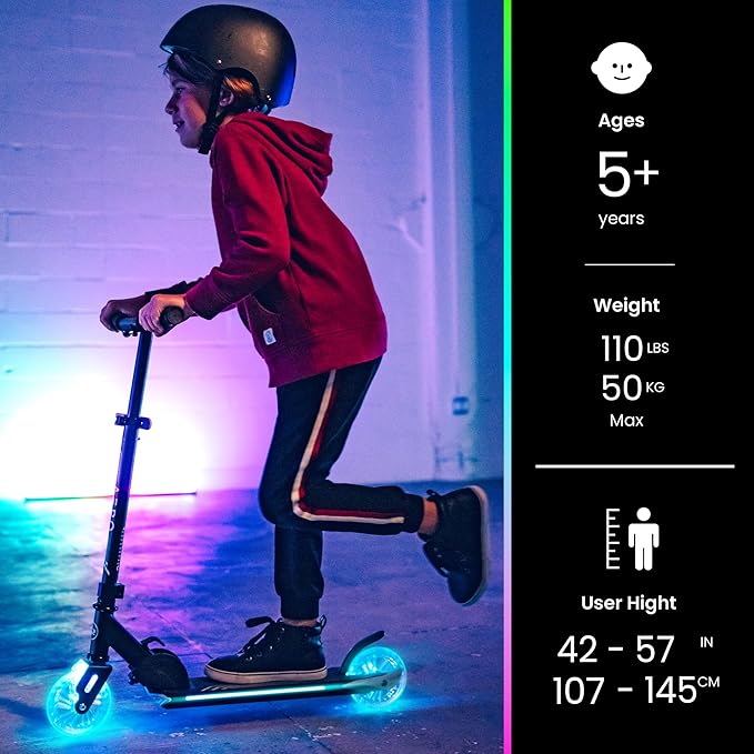 Aero Scooter for Kids 5-8 | Dynamic Lights, Hand Brake & Shock Absorption | Boys Girls 2 Wheels Kick Scooter | Foldable & Height Adjustable