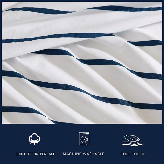 Nautica – Twin XL Size Sheet Set, Crisp Cotton Percale Bedding with Matching Pillowcase, Lightweight & Breathable Bed Sheets, Deep Pocket, College Dorm Room Essentials (Brenton Stripe Blue)
