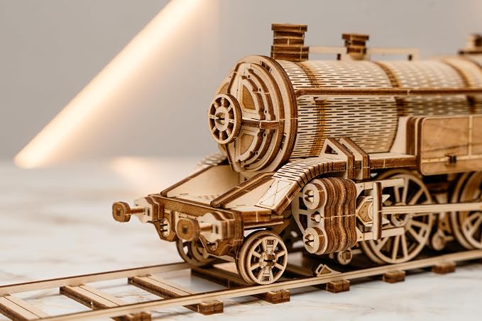 Wood Trick Grand Traveler 246 Wooden Train Set w/Railway - Rides up to 20ft - 16x4″ - Locomotive Model Kit - 3D Wooden Puzzles for Adults to Build - Engineering DIY Models for Adults to Build