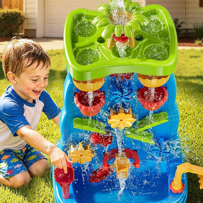 JUKUDAHU Water Table Waterfall Toy for Kids Ages 4-8, Water and Sand Activity Sensory Table, Double-Sided Beach Outdoor Toy, Birthday Gifts Toys for Toddlers Age 18M+ 2 3 4 5 Boys Girls