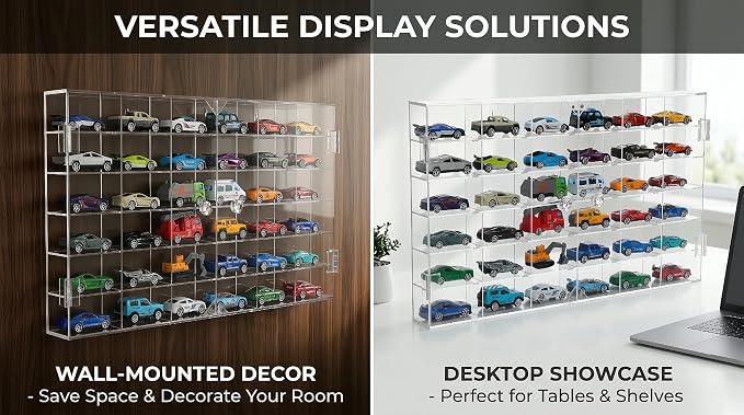 Display Case for Hot Wheels - Acrylic Showcase & Storage Organizer - No Assembly Required for Matchbox, Collectible Cars - Dust-Proof for 1/64 Scale Model Vehicles