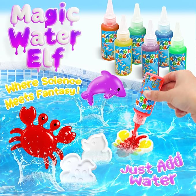 Magic Water Elf Toy Kit with 20 Magic Gels and 24 Molds, DIY Party Favors | Craft for Kids, Aqua Squishy Set, Birthday Gifts, Create Your Own Water Pets