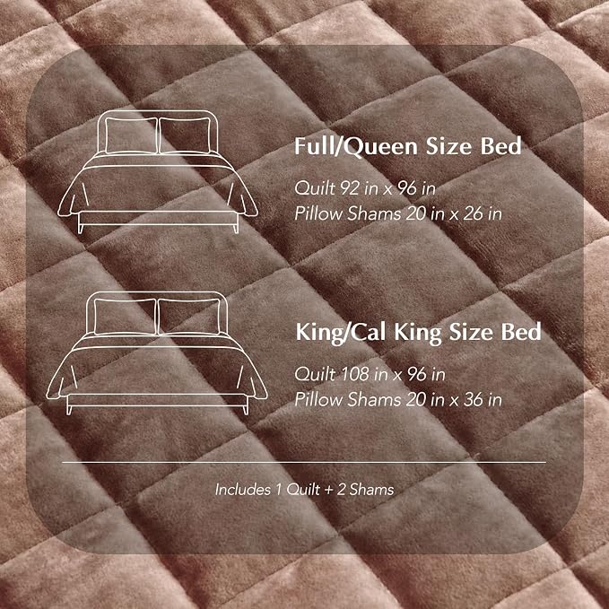RECYCO Luxury Velvet Quilt Queen Size Bedding Set, Ultra Soft Velvet Comforter Set, Lightweight Quilted Channel Box Stitch Oversized Bedspread Coverlet for All Season, with 2 Shams, Terracotta Clay