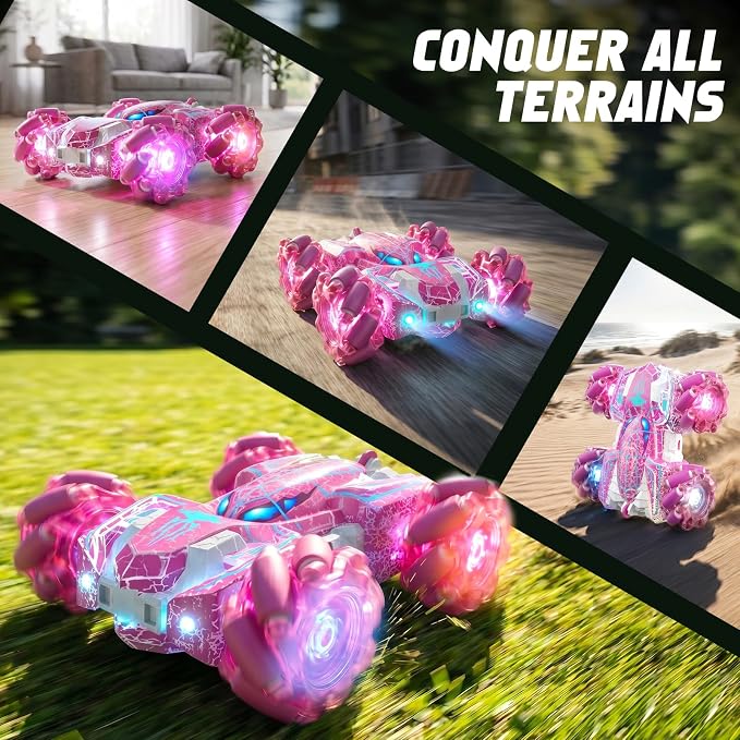 Spider Toys for Girls 4 5 6 7 8 9 10 11 12, Gesture Sensing Remote Control Car, Double Sided RC Cars with Full-Body Light, 2.4GHz Hand Controlled Rechargeable RC Stunt Car