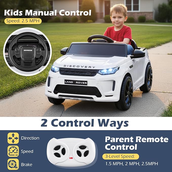 Costzon Ride on Car, Licensed Land Rover Discovery Sport Electric Vehicle, 12V Kids Car with Parent Remote Control, Music, Horn, Song, Gift for Aged 3+ (White, 38” x 24” x 17”(L x W x H))