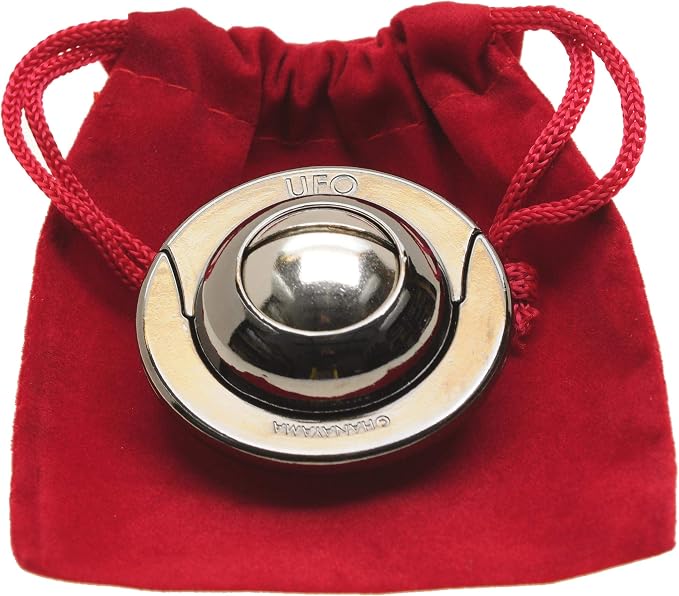 UFO Hanayama Brain Teaser Puzzle, New 2019 Release, Level 4 Difficulty Rating, RED Velveteen Drawstring Pouch, Bundled
