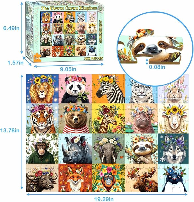 Puzzles for Kids Ages 6-8 8-12 Year Old, 200 Pieces Jigsaw Puzzles for Kids-Beautiful Wild Animals Jigsaw Puzzles Learning Educational Toys for Boys and Girls