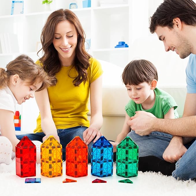 FNJO Magnetic Tiles, 110PCS Magnet Building Set, Magnetic Building Blocks, Construction STEM Learning and Playing Toys for Kids, Montessori Toy for Preschool Boys Girls