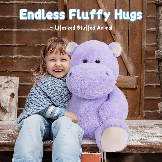 BENINY 36 Inch Giant Hippo Stuffed Animal, Oversized Purple Hippo Plush Pillow, Soft Humongous Hippopotamus Toy Gift for Kids, Boys and Girls
