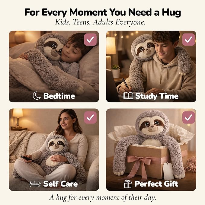 Huggle Healers Weighted Stuffed Animals for Adults, Teens and Kids - 36 Inch Long Plush Arms for Hugs - 4.5lb Sloth Stuffed Animal Plushies - Marshmallow Sloth