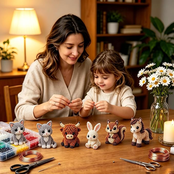 CJNEJGT Kid Friendly 3D Beaded Animal DIY Kit, Stress Relief Leisure DIY Bead Toy Set, Beginner Bead Embroidery Craft Gift with Step-by-Step Instructions (Squirrel)