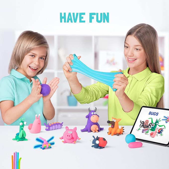 Hey Clay Animals - Claymate Rabbit - Colorful Modeling Air Dry Clay for Kids - Air Dry Clay Kit 3 Cans with Fun Interactive App