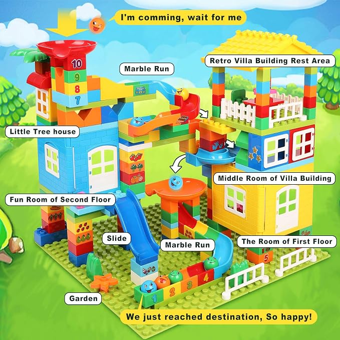 Marble Run Building Blocks with 6 Balls, 179 Pcs Big Castle Building Toy Set Compatible Classic Blocks Maze Track, Marble Runs for Kids 4-8, Stem Learning Toddler Toys Gifts for Boys Girls Kids