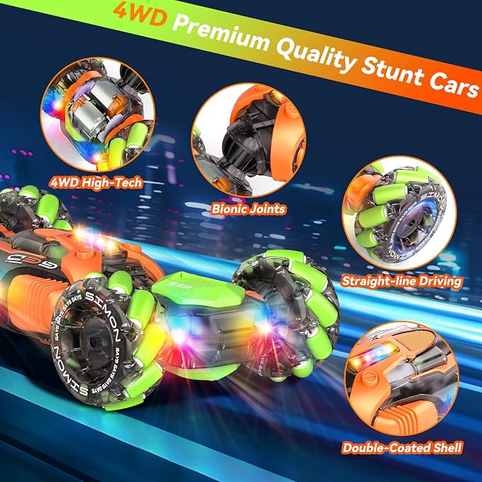 Nicella Remote Control Car, RC Toys Gifts for 6 7 8 9 10 11 12 Year Old Boys Girls - 360° Rotating 4WD Gesture Sensing RC Sunt Car with Lights & Music - Cool Birthday Gifts for Kids