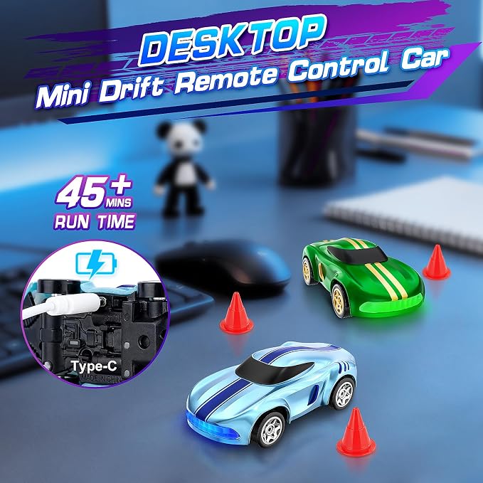RC Drift Car, 1/64 Mini Drift RC Cars 4WD Micro Remote Control Car with LED Lights and Speed Switch, Ideal Birthday Cars Toys for Adults Kids Boys Age 6 7 8-12, Blue