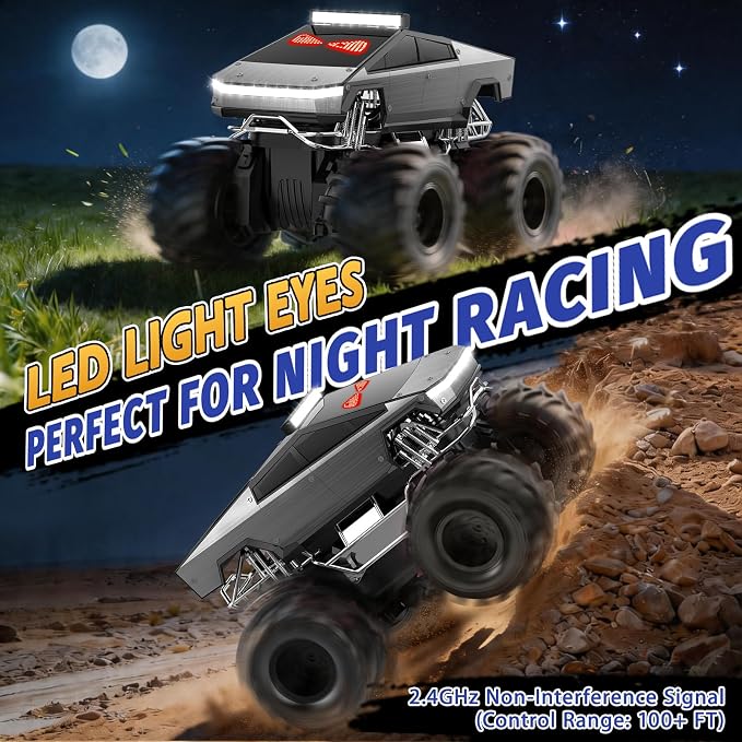 Qrytoi 1:18 Amphibious Remote Control Car with LED Light Eyes, 2.4GHz 360° Rotatable Remote Control Car, Waterproof Monster Truck Toys, Kids Toy Gift for Boys Girls Age 6 7 8 9 10 11 12+