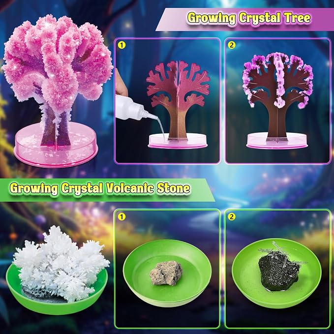 UNGLINGA Crystal Growing Kit for Kids, Chemistry Experiments Science S.T.E.M Toys Gifts Idea for Boys Girls, Crystal-Growing Tree, Hedgehog Crystal, Grow 6 Vibrant Crystals Making Kit
