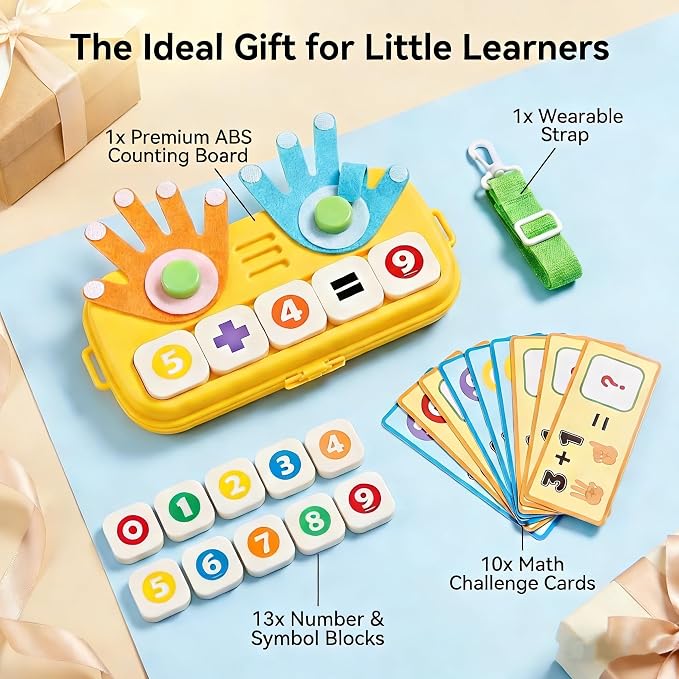 Montessori Educational Toys for 3 Year Old, Upgraded Washable ABS Math Manipulatives & Number Blocks Toys, Splinter-Free Finger Counting Board for Homeschool Travel, Boys Girls
