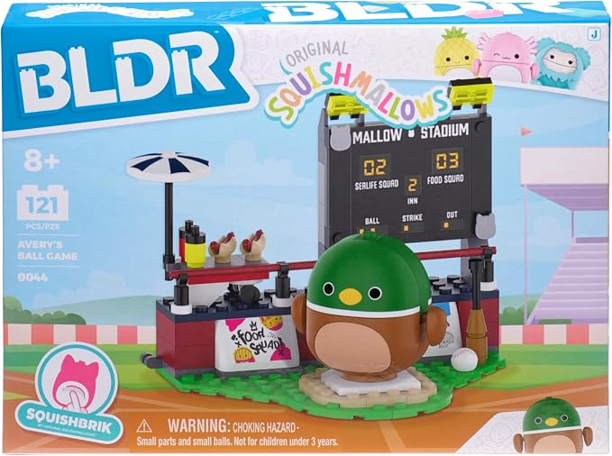 BLDR Squishmallows Avery's Ball Game Building Set - Avery the Mallard Duck Buildable Figure - Squishmallows Fans 8+, 0044