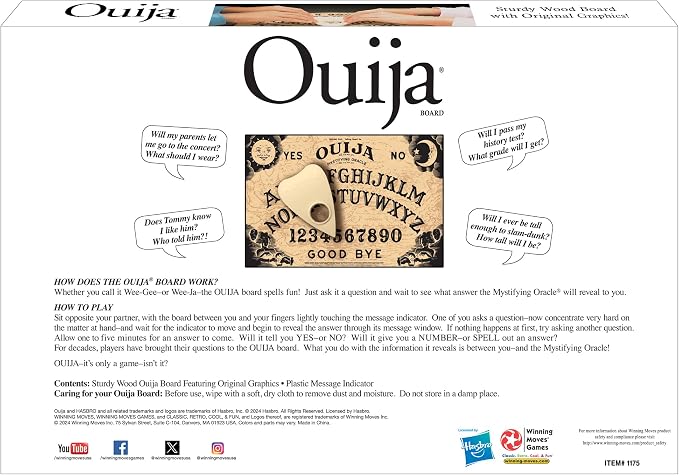 Classic Ouija Board Game with 1990s Artwork by Winning Moves Games USA | Sturdy Wood Premium, Talking Spirit Board, 2 or More Players, Ages 8 and Up