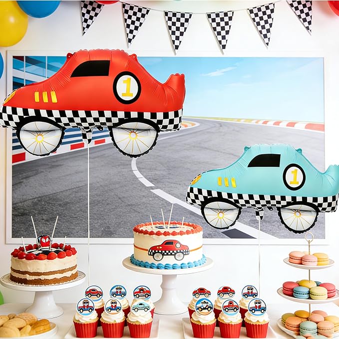 2PCS Red Race Car Helium Foil Balloon Traffic Jam Race Party Decorations | For Traffic Jam Race Car Theme Birthday Anniversary Baby Shower Party Decorations Supplies
