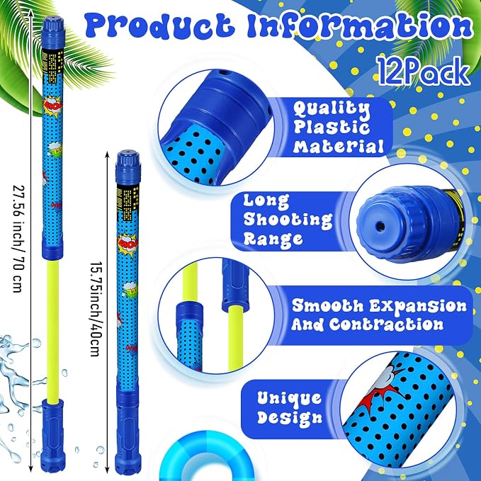 Halloscume 12 Pcs Comics Party Favors, 15'' Water Guns Bulk for Kids Water Squirt Blasters Guns, Summer Activity Swimming Pool Backyard Beach Outdoor Toys for Kids Adults, 39 ft Range Shooter