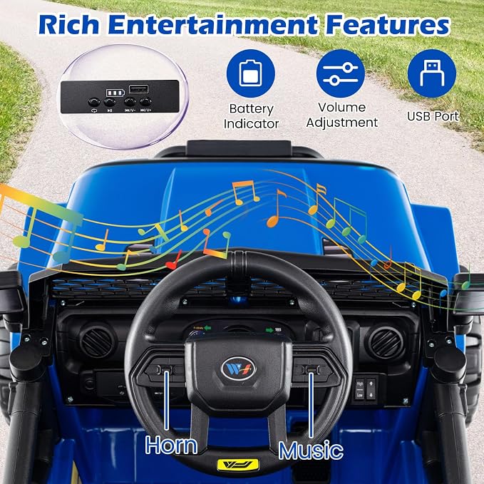 Costzon Ride on Car with Detachable Trailer, 12V Battery Powered Ride on Truck with Parent Remote Control, Light & Music, Electric Vehicle Kids Car Toy for Boys & Girls (Blue)